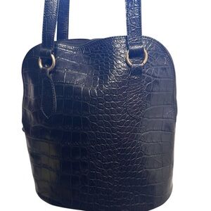 Vtg Cristian Italian Leather Black Crocodile-Embossed Women's Shoulder Bag purse